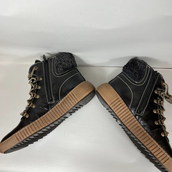 Josef Seibel Women's Casual Flatform Faux Fur Wool Lace Up Boot Black Size 9.5 - Picture 4 of 7